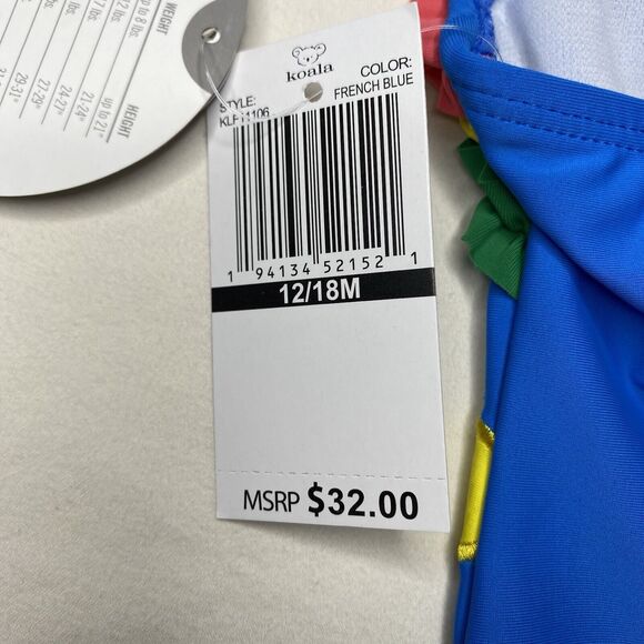 KoalaKids Baby Ruffle Blue One-Piece Swimsuit Rainbow Star Cloud 9-12 Months New - Picture 3 of 6